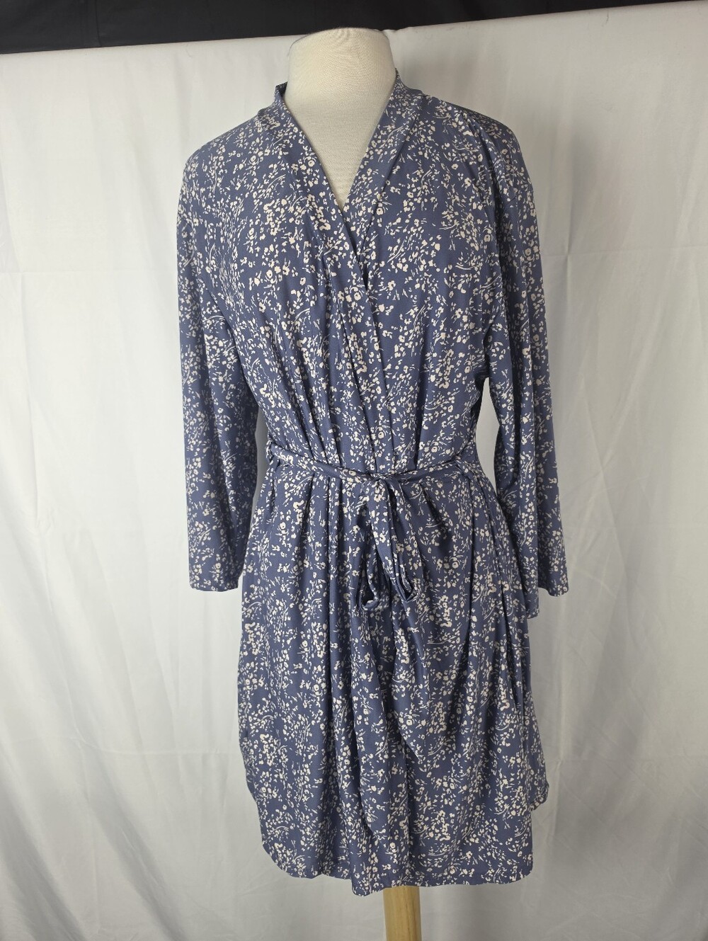 Marilyn Monroe Floral Robe XL Blue Cream Soft Belted Loungewear Coquette Spa
